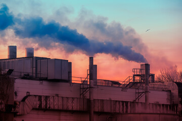 Air pollution with smoke from factory chimneys