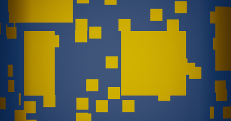 Render with a geometric background of yellow cubes on a blue surface