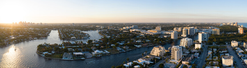 Fototapeta na wymiar Aerial photo dusk at Fort Lauderdale Beach FL