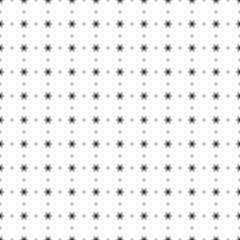 Square seamless background pattern from black snowflakes are different sizes and opacity. The pattern is evenly filled. Vector illustration on white background