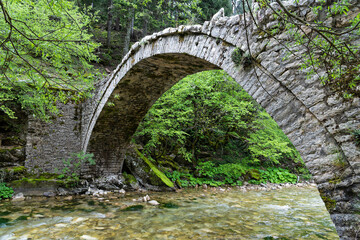 Fototapeta na wymiar View of the traditional stone Michou Bridge in Thessaly, Greece