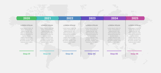 Creative presentation concept design for timeline infographics in 6 steps. Vertical option banner. Graphic resource elements suitable for workflow, annual report, milestone, business report.