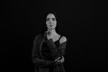 Black and white portrait of beautiful young woman