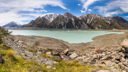 Tasman Lake with mountains in the background, New Zealand