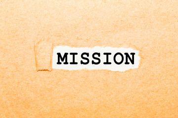 text MISSION on a torn piece of paper, business concept