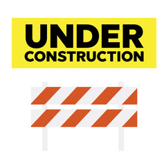 Website under construction page. Warning tape banner