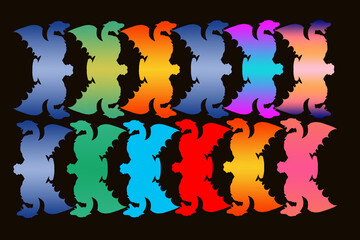 Danza di drago multicolore con sfondo nero