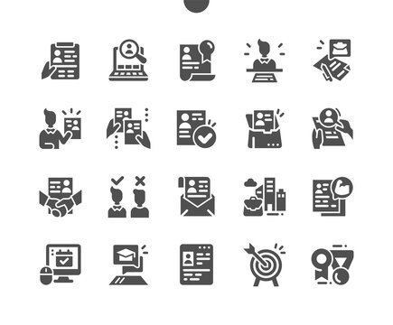 Job Resume. Interview, career path, resume, target and experience. Employee selection. Resume accepted. Computer skill. Vector Solid Icons. Simple Pictogram