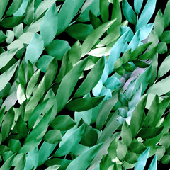 Seamless patterns. Watercolor natural green stems with leaves on a black background. Endless  illustration for print, etc.