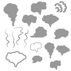 Steam, cloud and smoke icons. Hand drawn doodle smoke, clouds and fog
