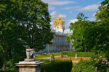 Pushkin, St. Petersburg - view of the domes of the Church of the Catherine Palace.