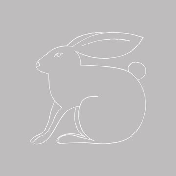 line art illustration of a bunny rabbit (white on gray hand drawn for aester day  crads)