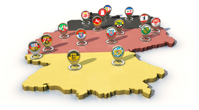 Die 16 deutschen Bundesländer als Navigation-Pins auf der Deutschlandkarte
