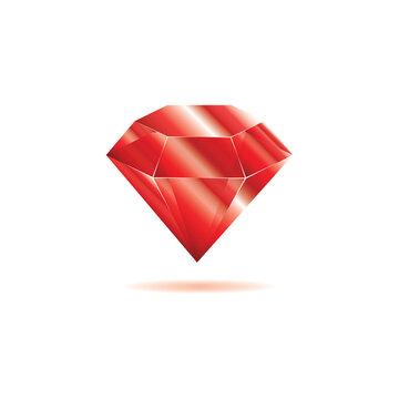 Red diamond with shadow on a white background, vector illustration	

