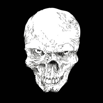 Skull vector drawing isolated on black for t-shirts or posters