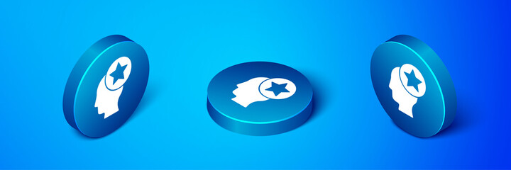 Isometric USA Head icon isolated on blue background. United States of America. Independence day. Blue circle button. Vector.