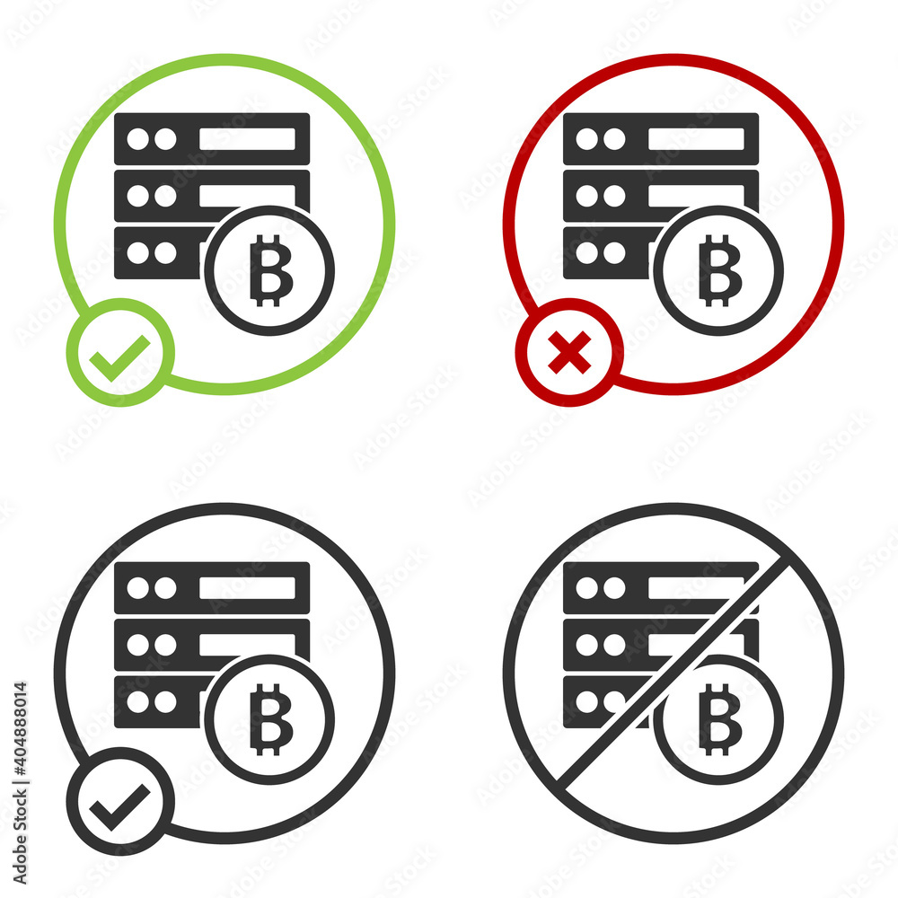 Poster black server bitcoin icon isolated on white background. circle button. vector.