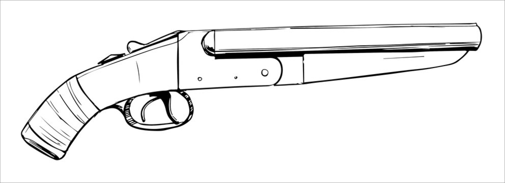 Sawed-off shotgun. Freehand drawing ink sketch.