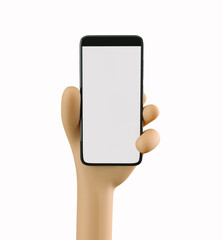 Phone in hand. Blank white screen on the phone. Mockup. 3d rendering. 3d illustration. 3d hand - 404888646