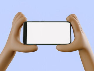 Phone in hand. Blank white screen on the phone. Mockup. 3d rendering. 3d illustration. 3d hand - 404889265