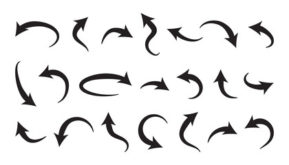 Curve arrow vector icons, set round arrow up and down, black collection. Simple illustration