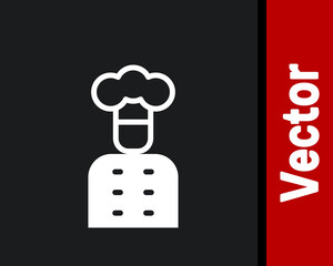 White Italian cook icon isolated on black background. Vector.