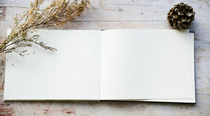 Blank journal open for creative writing or journaling art activities