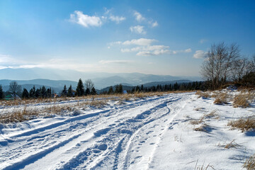 Fototapeta na wymiar beautiful winter mountain landscape in Poland on sunny day