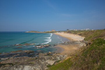 Fototapeta na wymiar Fistral beach Newquay North Cornwall south west uk waves one of the best surfing beaches in the UK