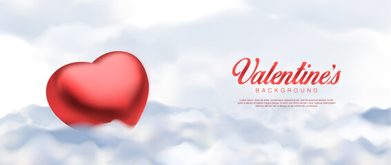 Naklejka na ściany i meble Realistic valentines day background. Romantic Premium Vector with red hearts stand on the clouds