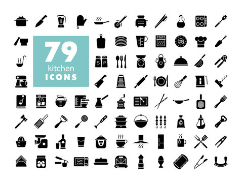 Cooking and kitchen vector icons glyph set