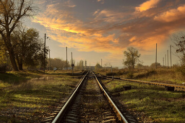 Fototapeta na wymiar Railway line in countryside on sunny day. Train journey