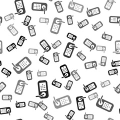 Black Digital door lock with wireless technology for unlock icon isolated seamless pattern on white background. Door handle sign. Security smart home. Vector.