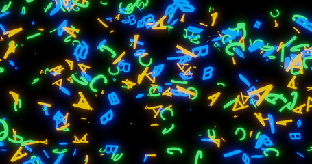 Render with bright yellow green and blue letters A B C