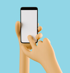 Phone in hand. Blank white screen on the phone. Mockup. 3d rendering. 3d illustration. 3d hand - 404897845