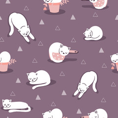 Simple vector repeat pattern with cute sleeping cats