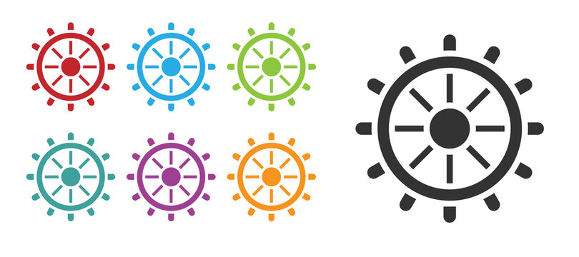 Black Ship steering wheel icon isolated on white background. Set icons colorful. Vector.