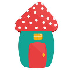 Vector small house made from mushroom, fairytale house for gnome or dwarf illustration on a white background