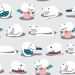 Cute vector repeat pattern with sleeping cats