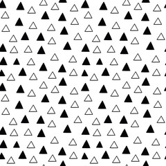 Simple vector repeat pattern with black hand drawn triangles on white background