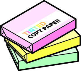 Three reams of tinted copier/printer paper. Pink, yellow and green/teal.