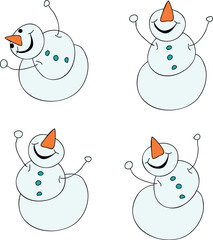 Set of joyful winter snowman icons vector drawing
