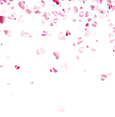 Pink heart confetti on white background.