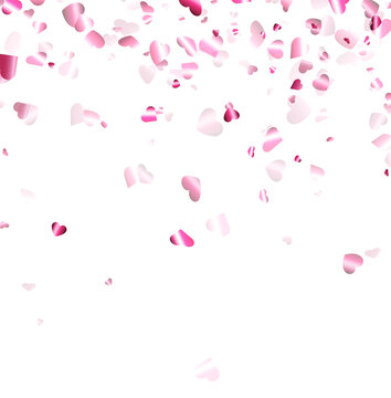 Pink heart confetti on white background.