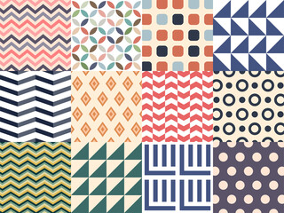 Geometric abstract pattern set in retro colors. Vector illustration