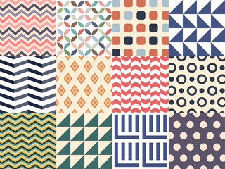 Obraz premium Geometric abstract pattern set in retro colors. Vector illustration
