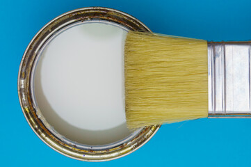 Wall paint brush and paint can