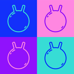 Pop art line Kettlebell icon isolated on color background. Sport equipment. Vector.