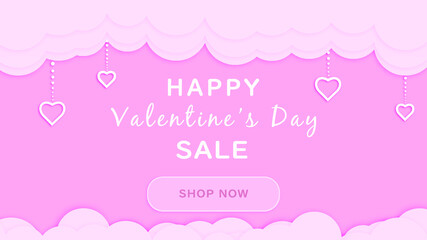Valentine's day sale banner with clouds