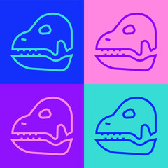 Pop art line Dinosaur skull icon isolated on color background. Vector.